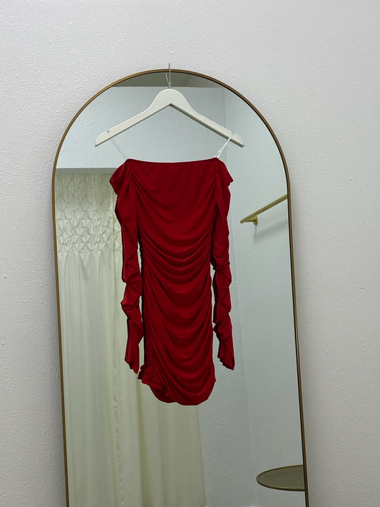Off-Shoulder Long Sleeve Ruched Mini Dress