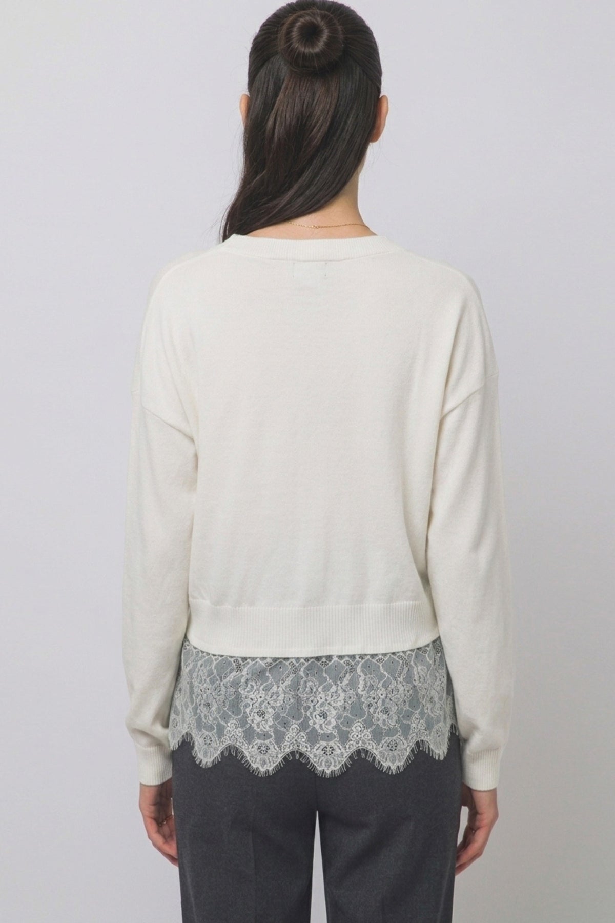 Lace-trimmed V-neck Cardigan