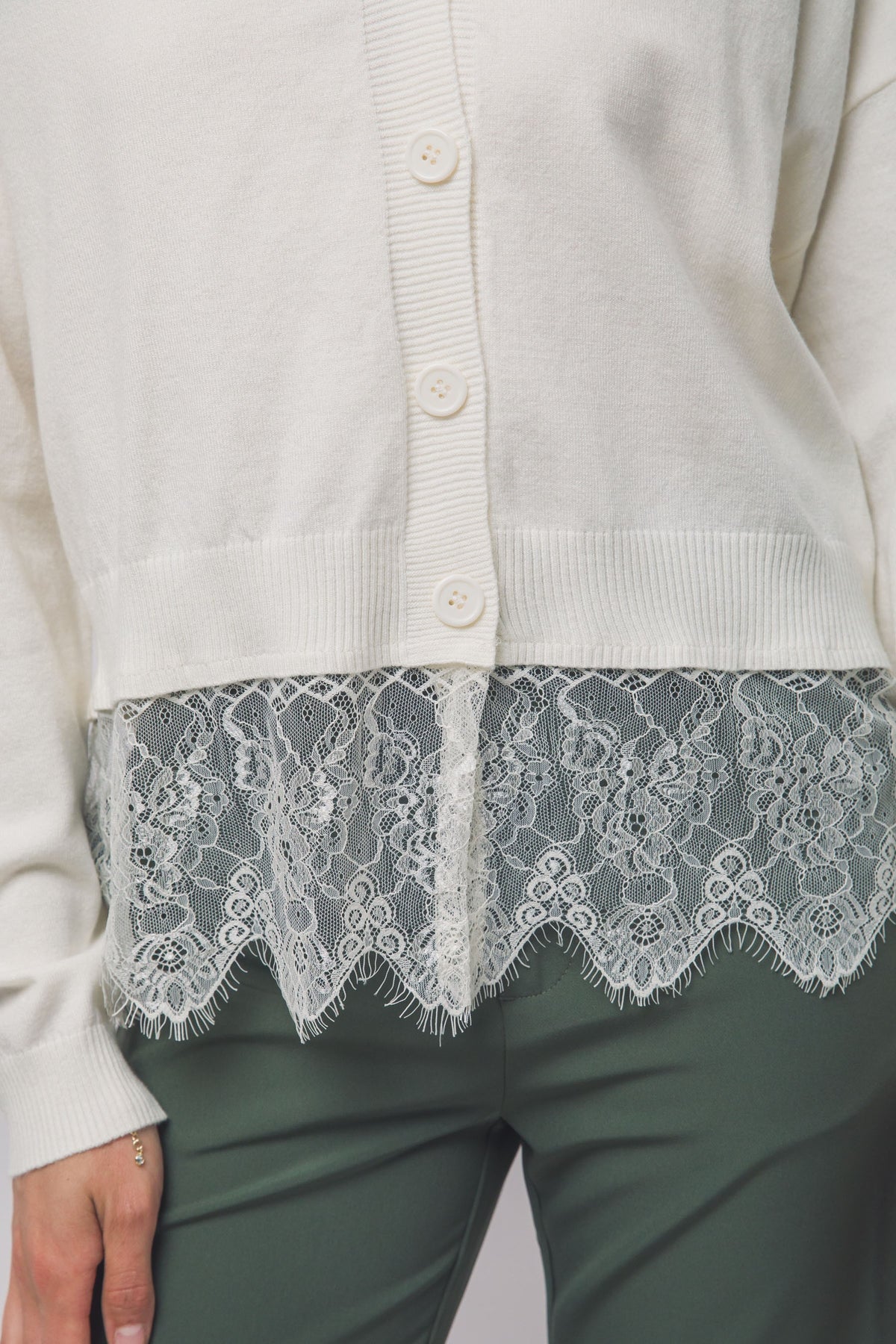 Lace-trimmed V-neck Cardigan