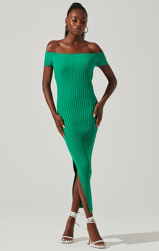 Loriana Ribbed Off-Shoulder Dress