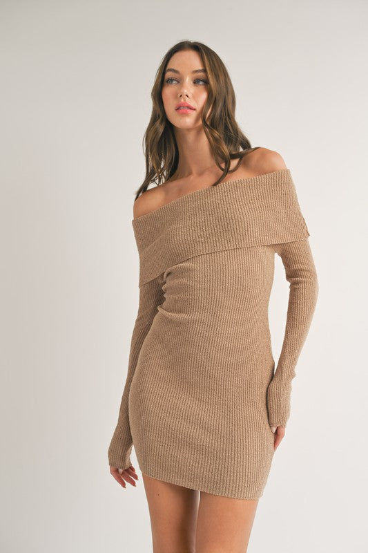 Off-Shoulder Sweater Mini Dress