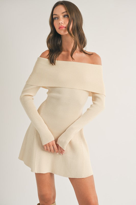 Off-Shoulder Flare Knit Mini Dress