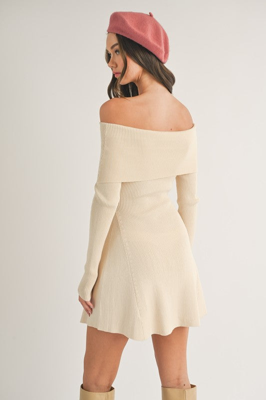 Off-Shoulder Flare Knit Mini Dress