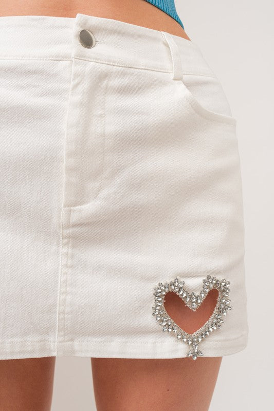 Rhinestone Heart Detail Mini Skirt