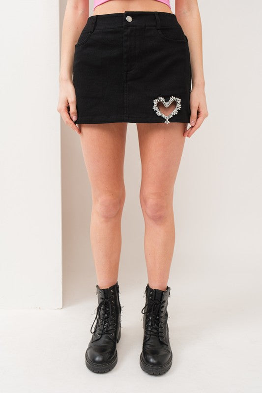 Rhinestone Heart Detail Mini Skirt