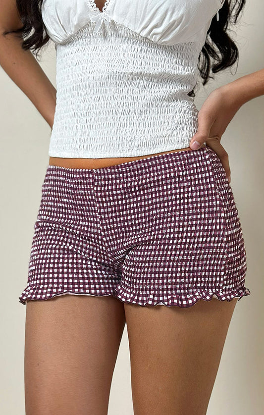 Ritala Gingham Wine Micro Short