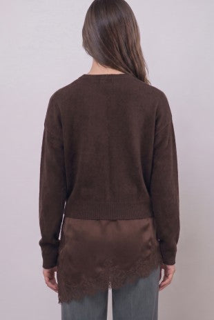 Satin-and-lace Asymmetric Layer Sweater