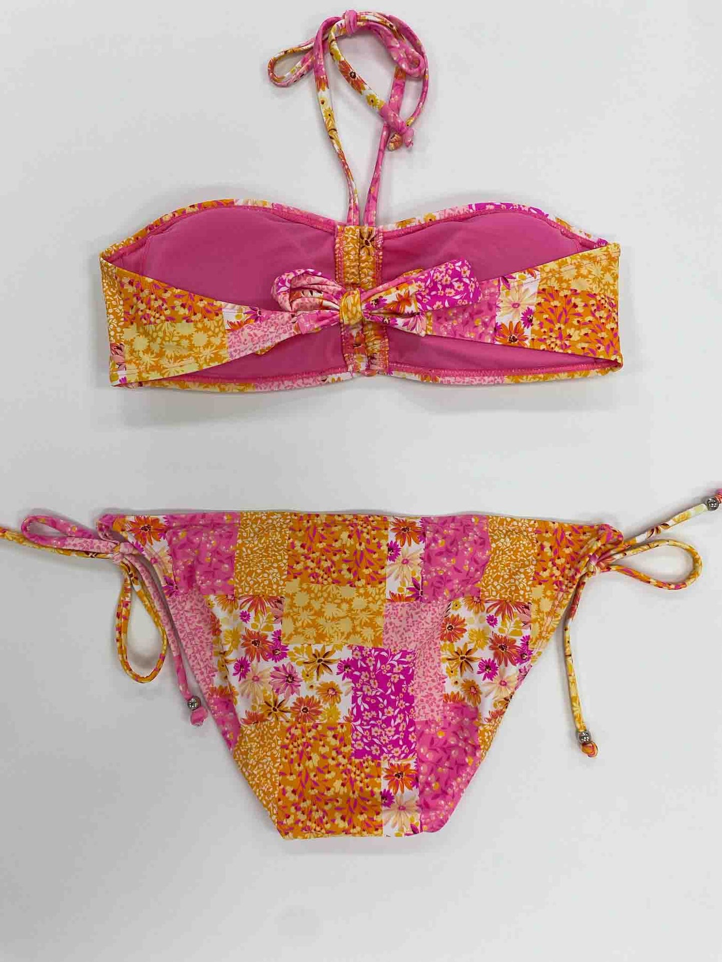 Shirred Halter Floral Bikini Pink