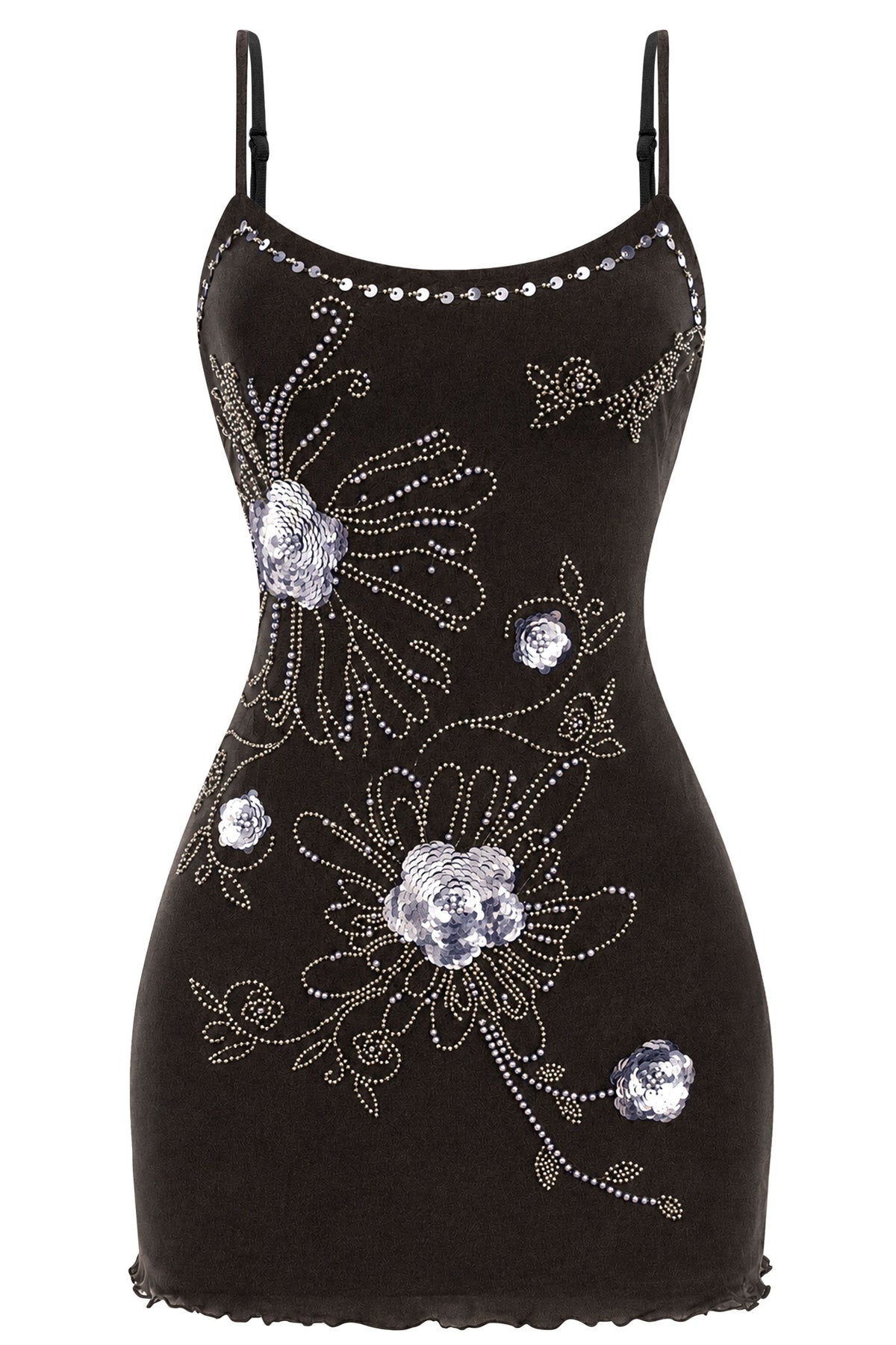 Sleeveless Beaded Mesh Mini Dress