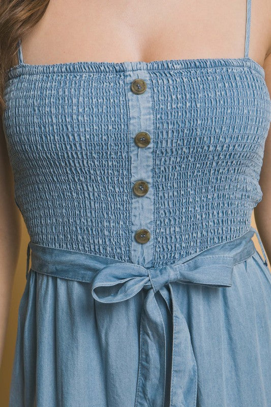 Smocked Wide Leg Cropped Jumpsuit