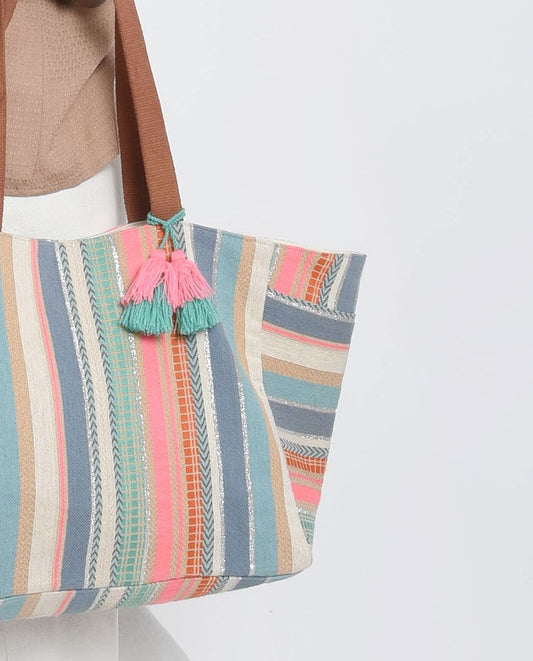 Multicolored Striped Tote Bag