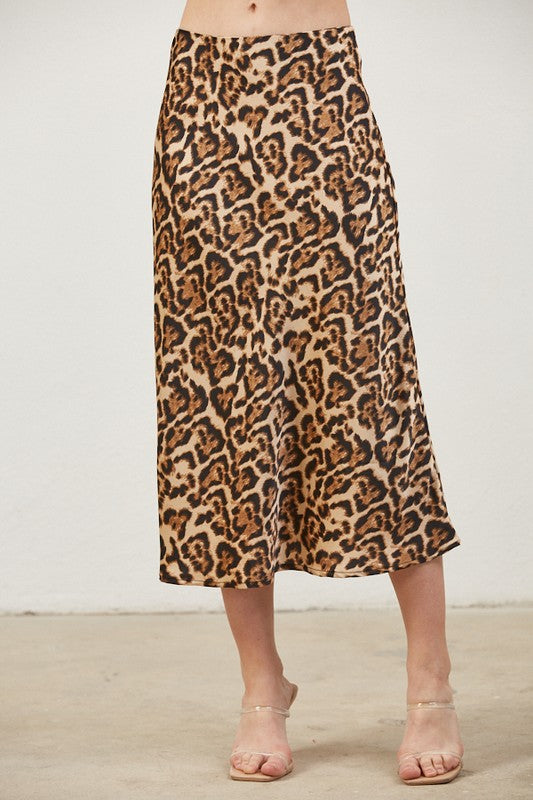 Cheetah Satin Midi Skirt