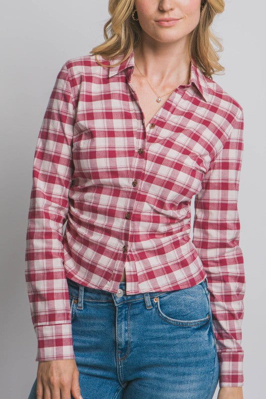 Fitted Button-up Plaid Shirt