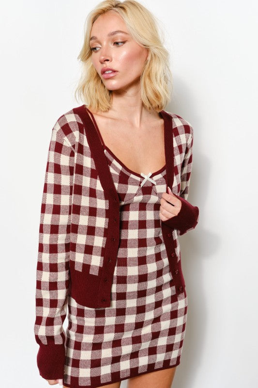 Gingham Knit Cardigan