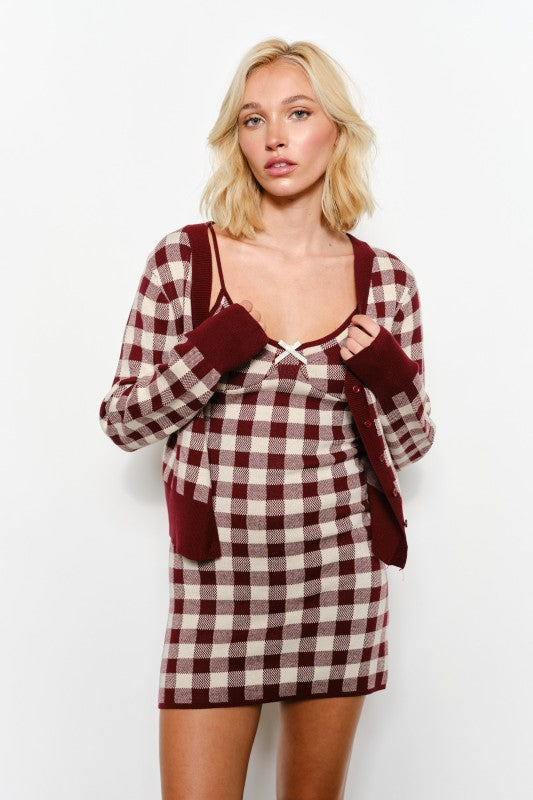 Gingham Knit Cardigan