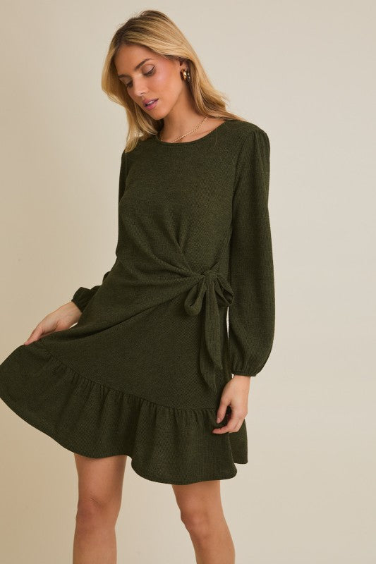 Long Sleeve Side Tie Mini Dress