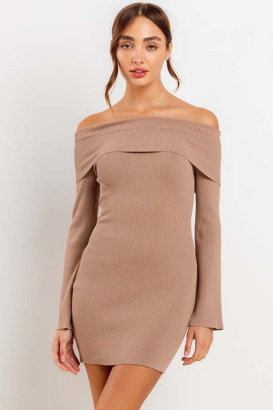 Off-Shoulder Long Sleeve Mini Dress