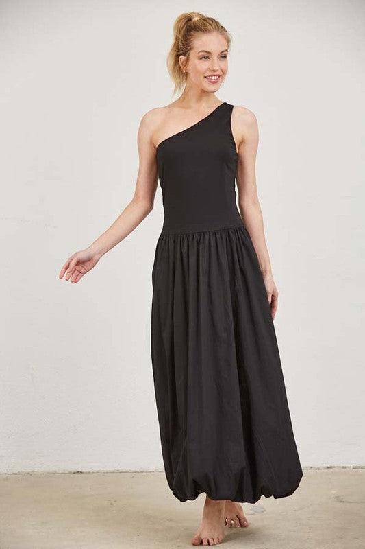 One Shoulder Balloon Maxi Dress