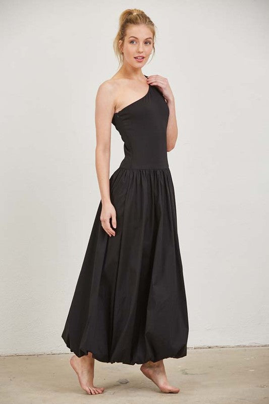 One Shoulder Balloon Maxi Dress