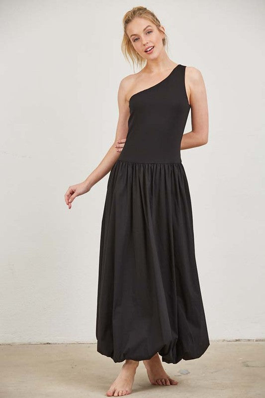 One Shoulder Balloon Maxi Dress