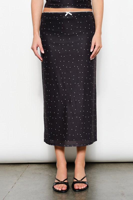Polka Dot Mesh Midi Skirt