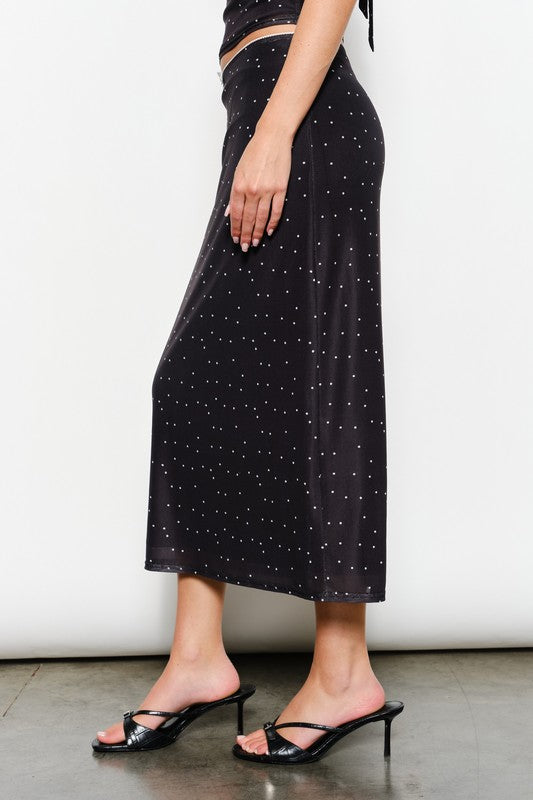 Polka Dot Mesh Midi Skirt
