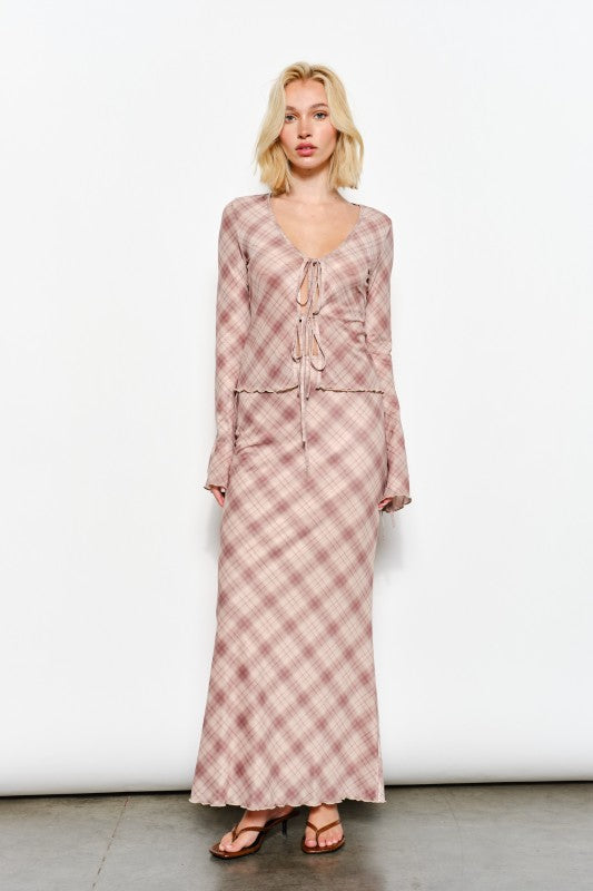 Plaid Mesh Top Long Sleeve