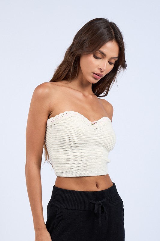 Rosette Detail Knitted Tube Top