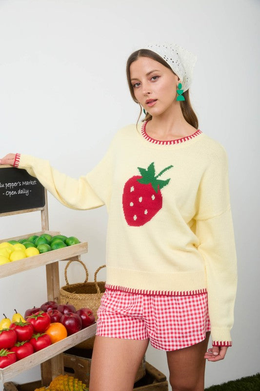 Strawberry Sweater with Stitch Detail