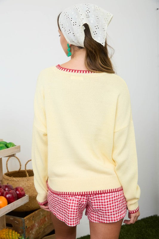 Strawberry Sweater with Stitch Detail