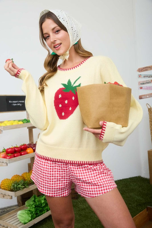 Strawberry Sweater with Stitch Detail