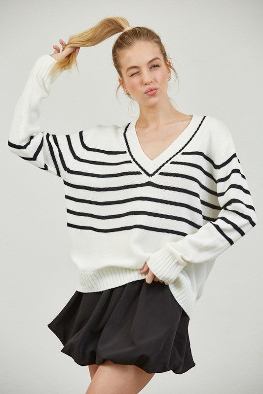 Striped V-Neck Sweater