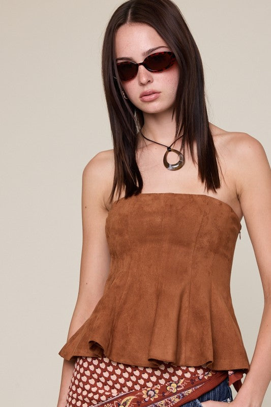 Suede Ruffle Tube Top