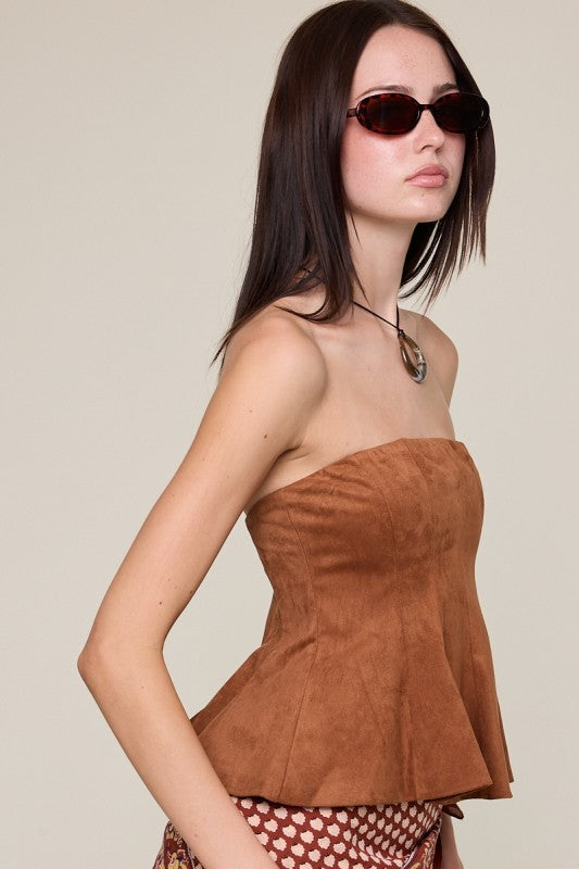 Suede Ruffle Tube Top