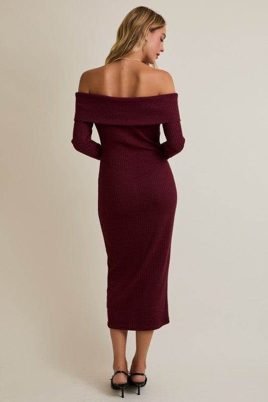 Off Shoulder Front Tie Midi Dress