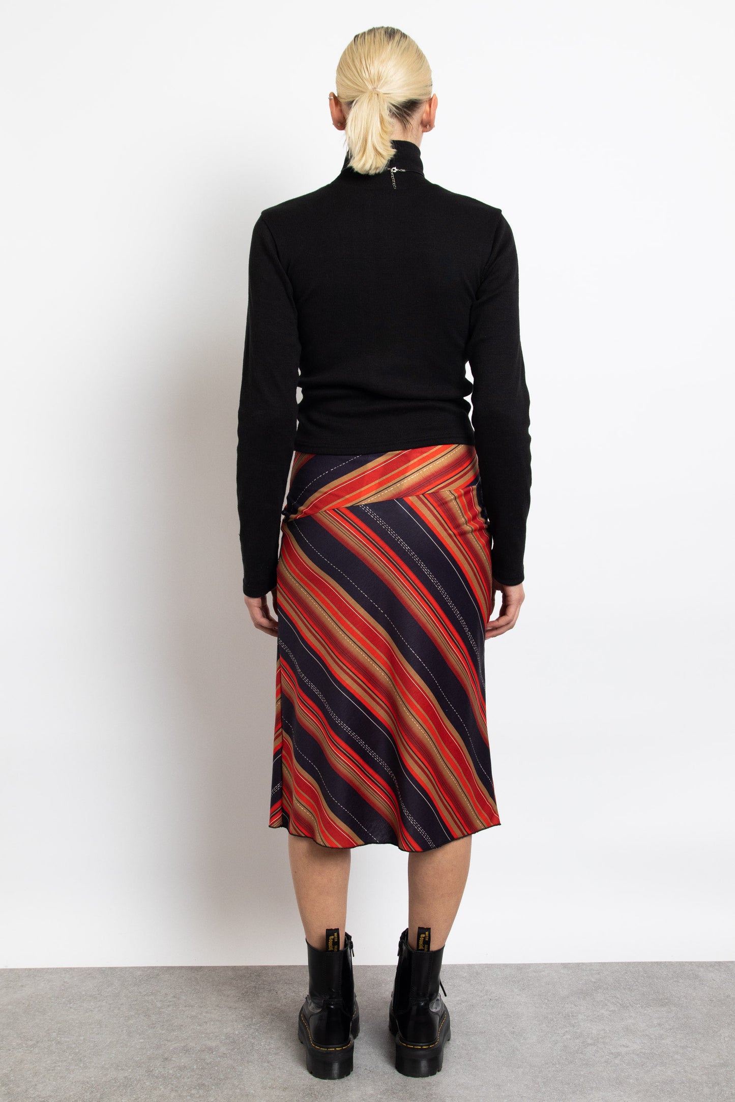 Asymmetrical Striped Midi Skirt