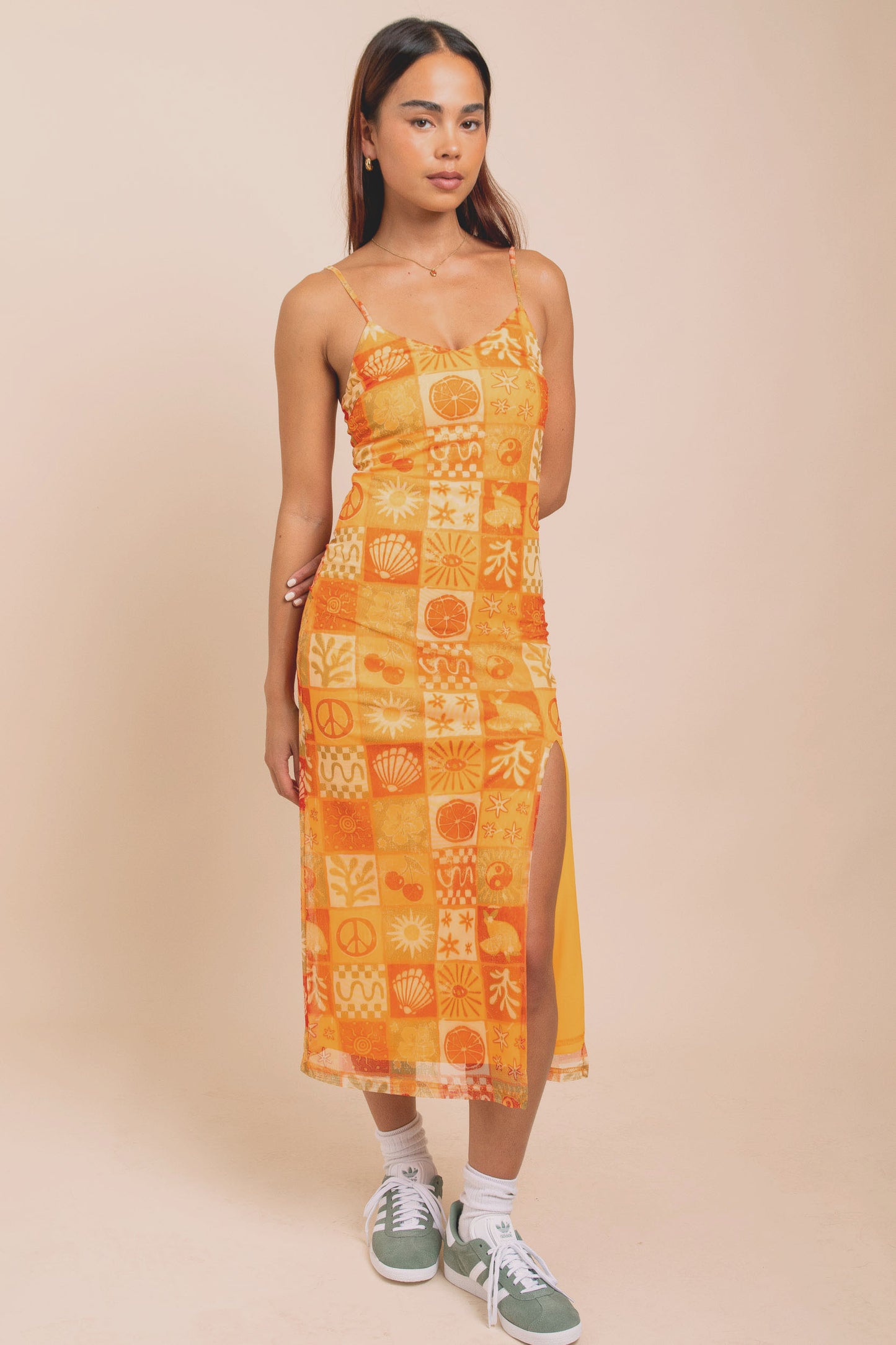 Summer Print Mesh Midi Dress