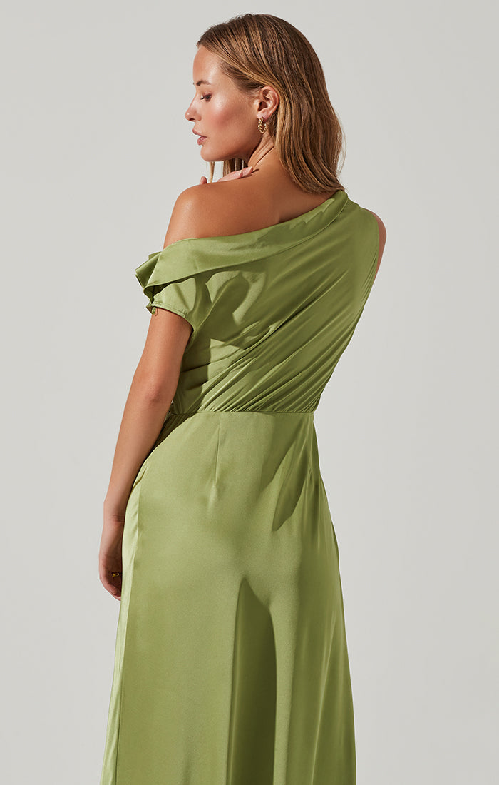 Monroe Satin Off Shoulder Maxi Dress Green