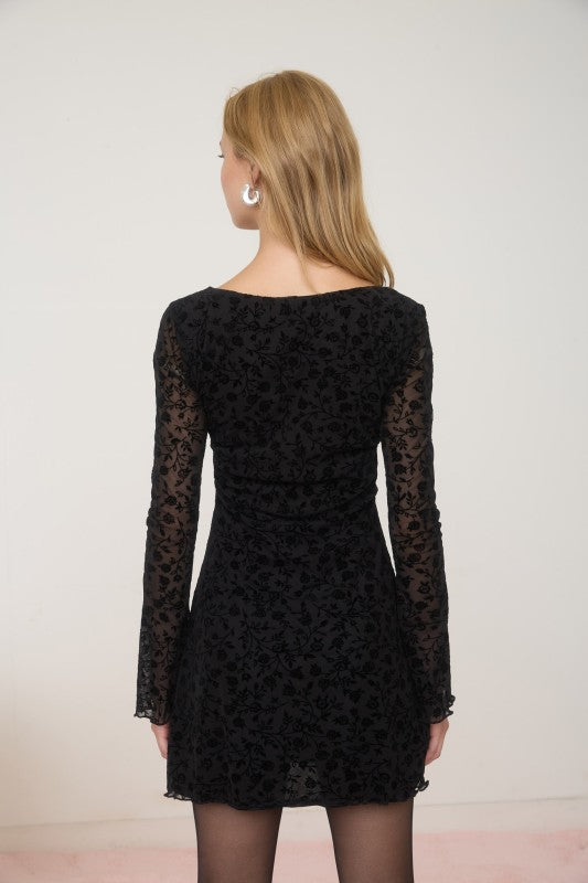 Velvet Floral Long Sleeve Dress