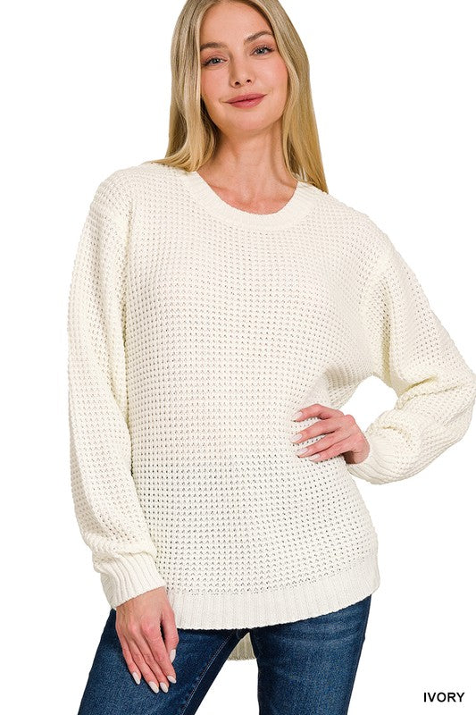 Hi-Low Waffle Sweater