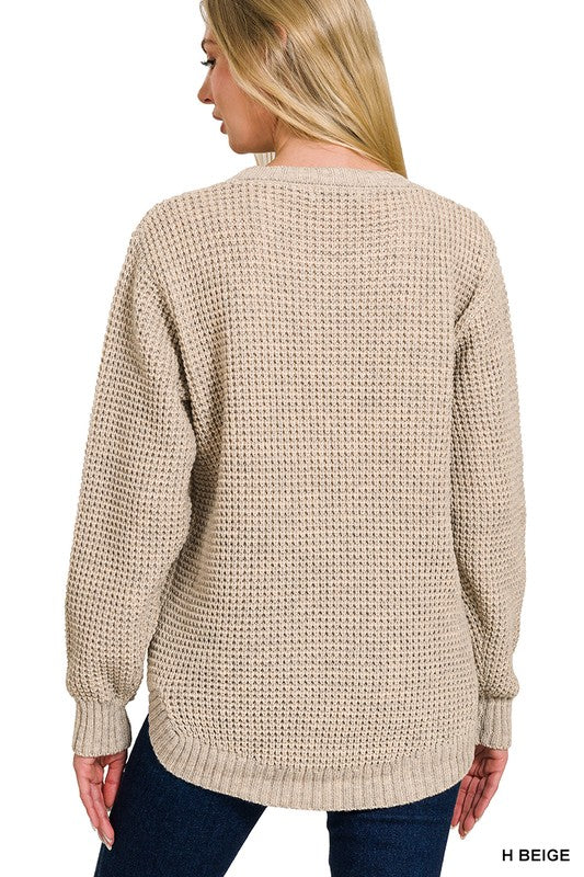 Hi-Low Waffle Sweater