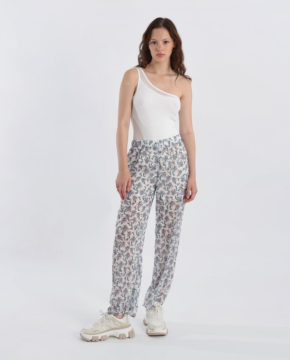 Palm Tree Elastic Waistband Pants