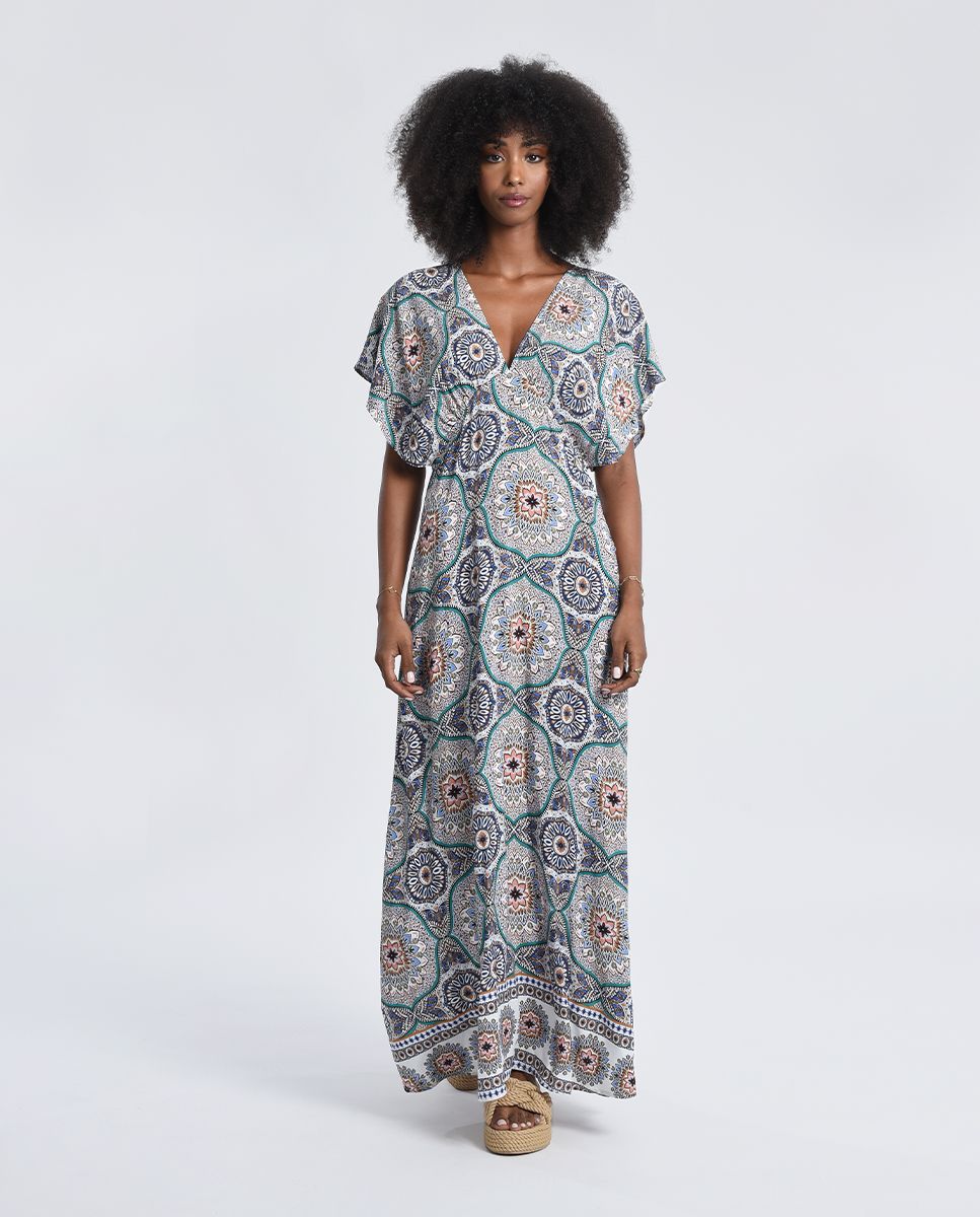V-Neck Dolman Printed Maxi Dress