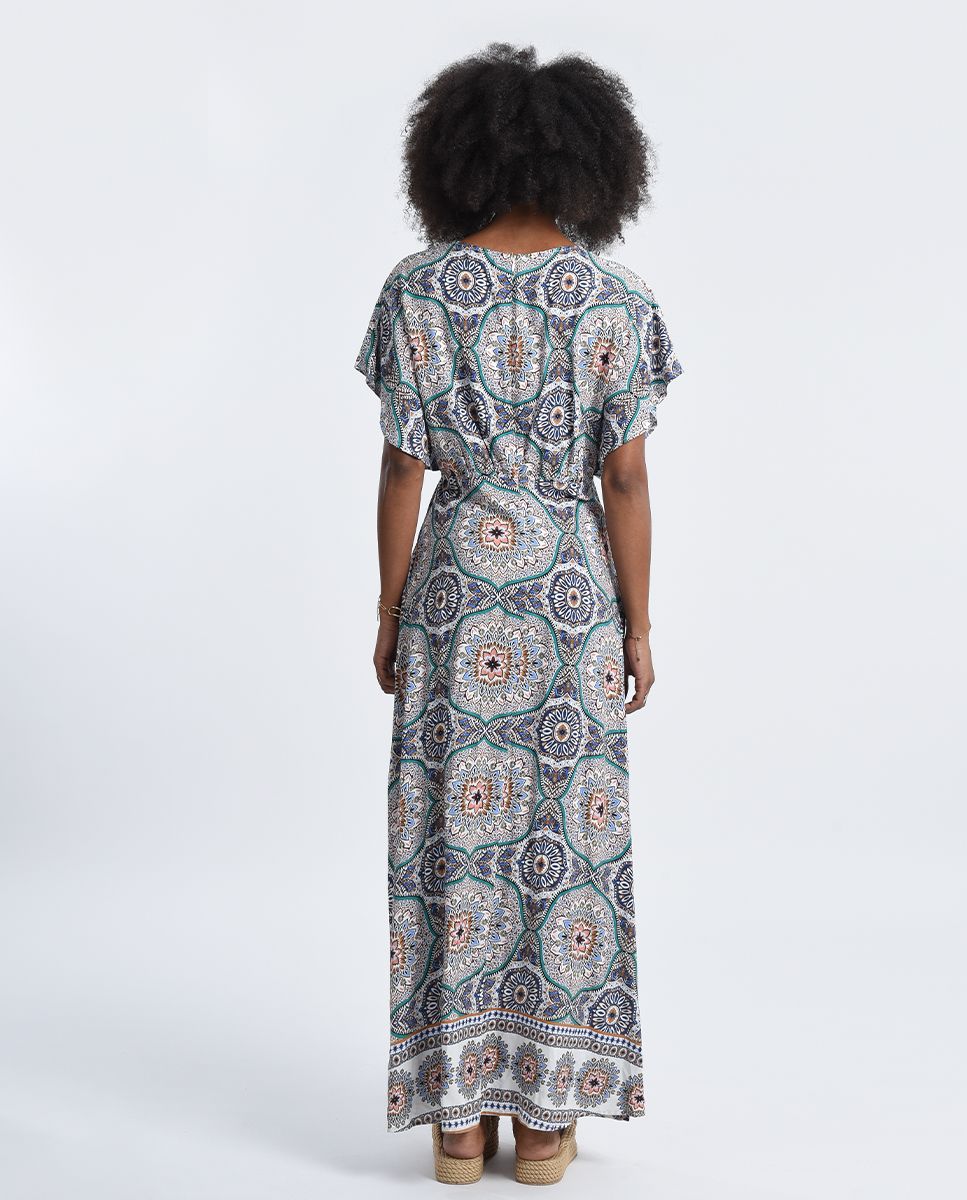 V-Neck Dolman Printed Maxi Dress